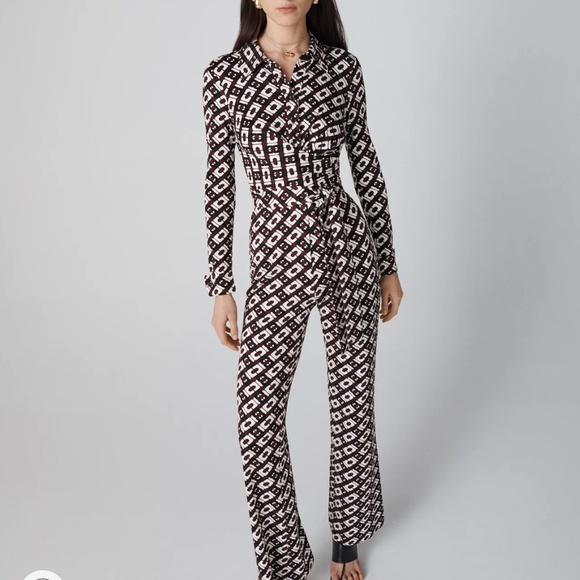 NWT DVF  Diane Von Furstenberg Michele Jumpsuit  Cane Link Brown Size: US XL - Picture 4 of 9